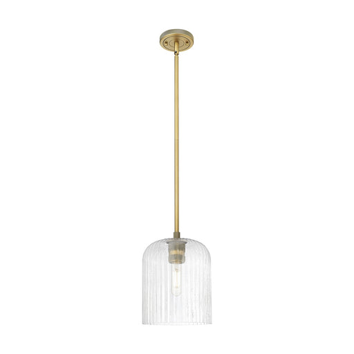 Innovations Crown Point 8in 1-Light Pendant | Industrial Brushed Brass and Seedy Glass | Kitchen Island & Dining Room | Model 434-1S-BB-G559-8SDY