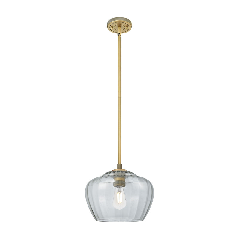 Innovations Fenton 11in 1-Light Pendant | Industrial Brushed Brass and Clear Glass | Kitchen Island & Dining Room | Model 434-1S-BB-G92-L