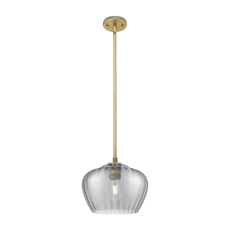 Innovations Fenton 11in 1-Light Pendant | Industrial Brushed Brass and Light Smoke Glass | Kitchen Island & Dining Room | Model 434-1S-BB-G93-L