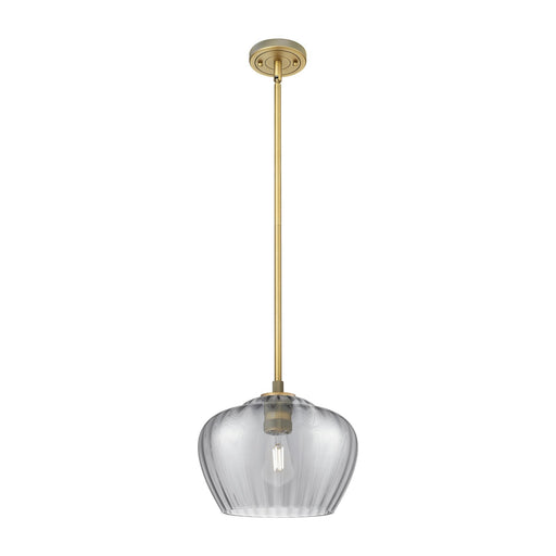 Innovations Fenton 11in 1-Light Pendant | Industrial Brushed Brass and Light Smoke Glass | Kitchen Island & Dining Room | Model 434-1S-BB-G93-L