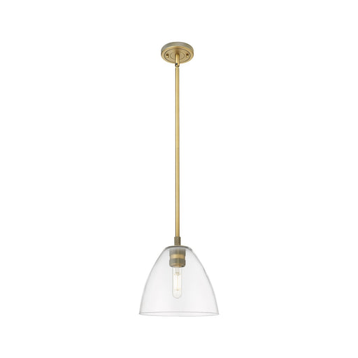 Innovations Bristol 7.5in 1-Light Pendant | Industrial Brushed Brass and Clear Glass | Kitchen Island & Dining Room | Model 434-1S-BB-GBD-752
