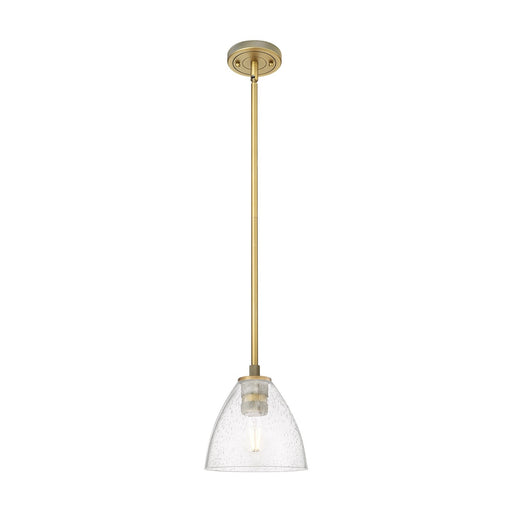 Innovations Bristol 7.5in 1-Light Pendant | Industrial Brushed Brass and Seedy Glass | Kitchen Island & Dining Room | Model 434-1S-BB-GBD-754