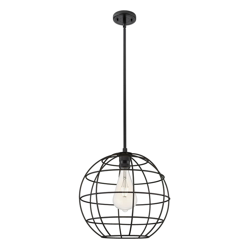 Innovations Lake Placid 16in 1-Light Pendant | Industrial Matte Black Metal Globe | Kitchen Island & Dining Room | Model 434-1S-BK-CE-16-BK