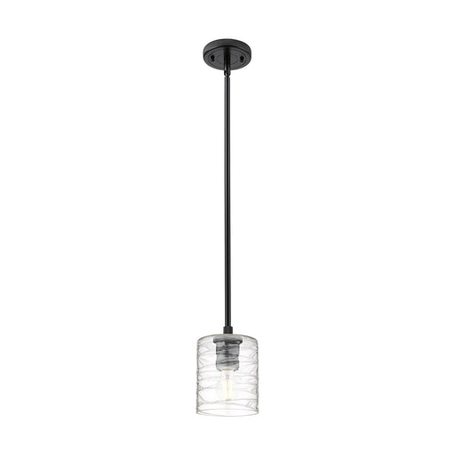 Innovations Cobbleskill 5in 1-Light Pendant | Industrial Matte Black and Deco Swirl Glass | Kitchen Island & Dining Room | Model 434-1S-BK-G1113