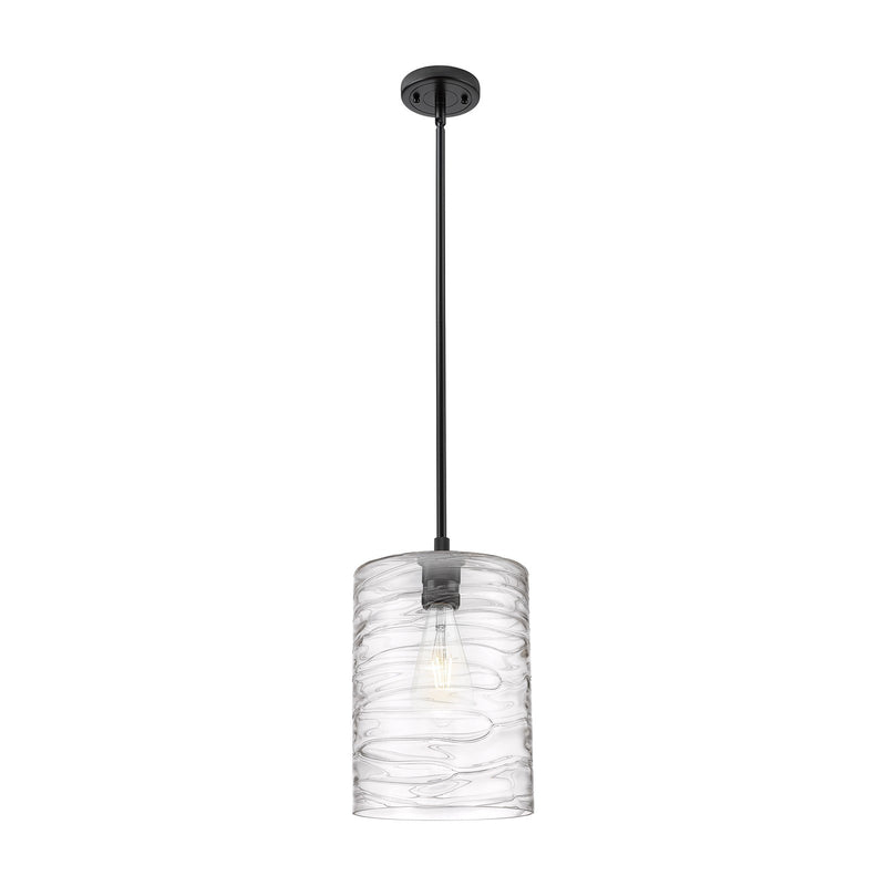 Innovations Cobbleskill 9in 1-Light Pendant | Industrial Matte Black and Deco Swirl Glass | Kitchen Island & Dining Room | Model 434-1S-BK-G1113-L