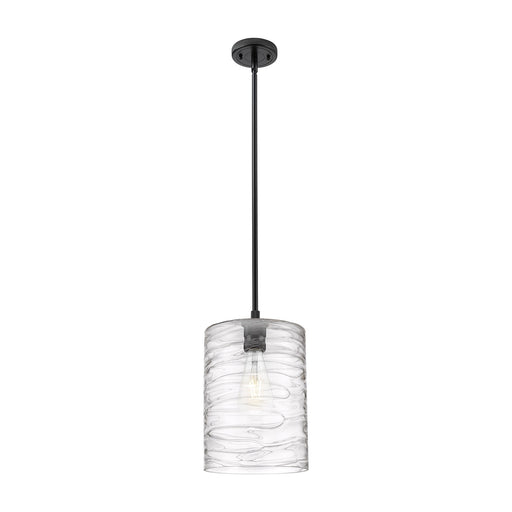 Innovations Cobbleskill 9in 1-Light Pendant | Industrial Matte Black and Deco Swirl Glass | Kitchen Island & Dining Room | Model 434-1S-BK-G1113-L