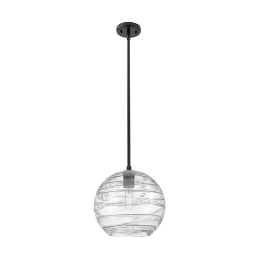 Innovations Crown Point 10in 1-Light Pendant | Industrial Matte Black and Clear Deco Swirl Glass | Kitchen Island | Model 434-1S-BK-G1213-10CL