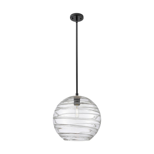 Innovations Crown Point 12in 1-Light Pendant | Industrial Matte Black and Clear Deco Swirl Glass | Kitchen Island | Model 434-1S-BK-G1213-12CL