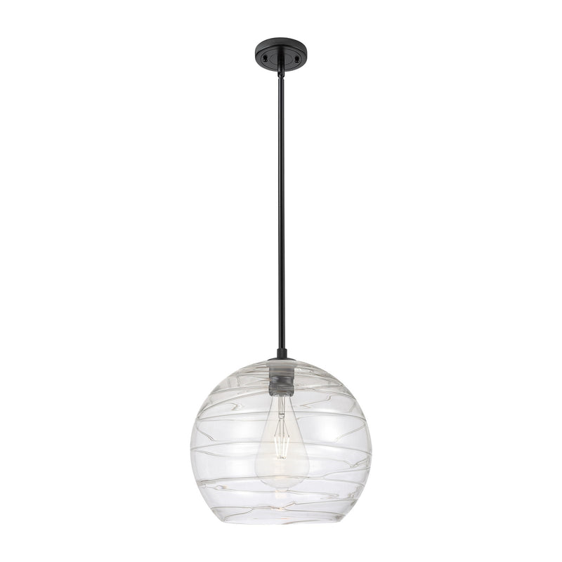 Innovations Athens Deco Swirl 14in 1-Light Pendant | Industrial Matte Black and Clear Glass | Kitchen Island & Dining | Model 434-1S-BK-G1213-14CL