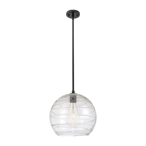 Innovations Athens Deco Swirl 14in 1-Light Pendant | Industrial Matte Black and Clear Glass | Kitchen Island & Dining | Model 434-1S-BK-G1213-14CL