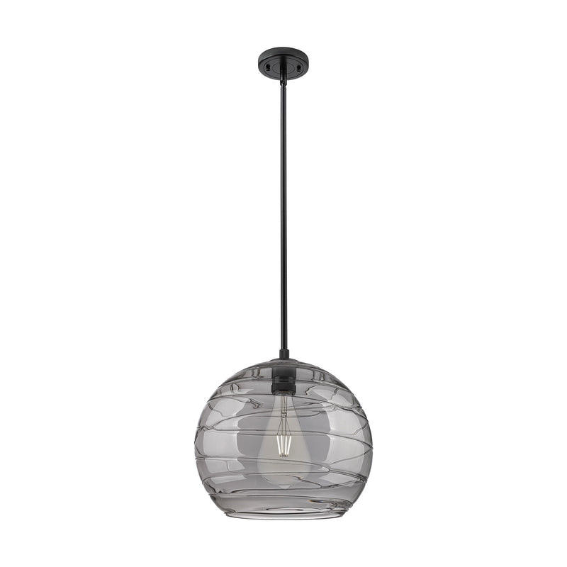 Innovations Athens Deco Swirl 14in 1-Light Pendant | Industrial Matte Black and Light Smoke Glass | Kitchen Island | Model 434-1S-BK-G1213-14SM