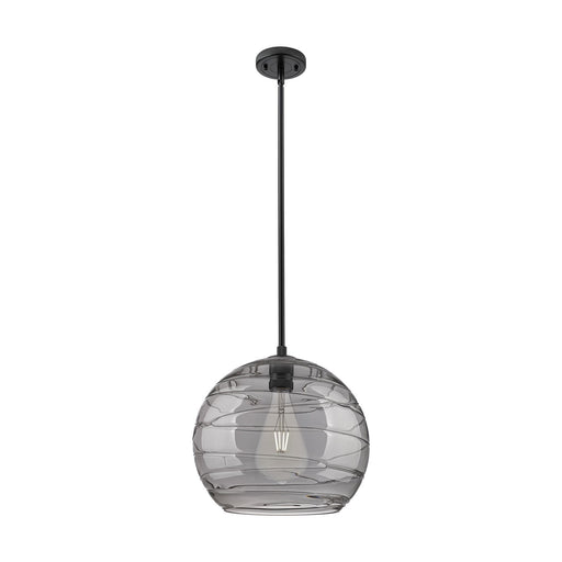 Innovations Athens Deco Swirl 14in 1-Light Pendant | Industrial Matte Black and Light Smoke Glass | Kitchen Island | Model 434-1S-BK-G1213-14SM