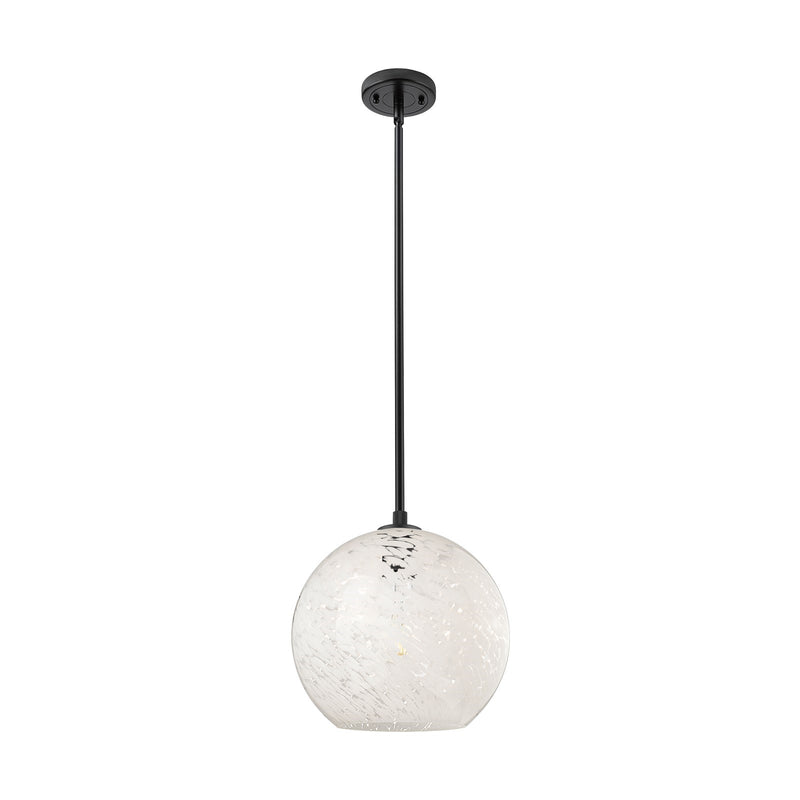 Innovations White Mouchette 12in 1-Light Pendant | Industrial Matte Black and White Glass | Kitchen Island & Dining Room | Model 434-1S-BK-G1216-12WM