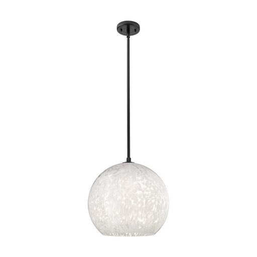 Innovations White Mouchette 13.75in 1-Light Pendant | Industrial Matte Black and White Glass | Kitchen Island & Dining | Model 434-1S-BK-G1216-14WM