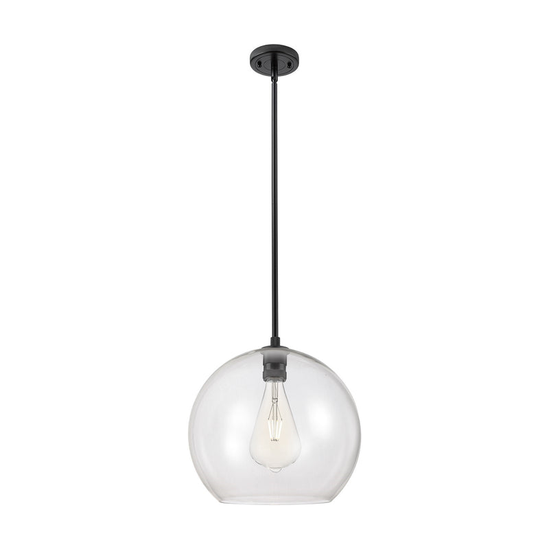 Innovations Astor 14in 1-Light Pendant | Industrial Matte Black and Clear Glass | Kitchen Island & Dining Room | Model 434-1S-BK-G122-14