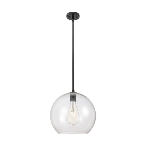 Innovations Astor 14in 1-Light Pendant | Industrial Matte Black and Clear Glass | Kitchen Island & Dining Room | Model 434-1S-BK-G122-14