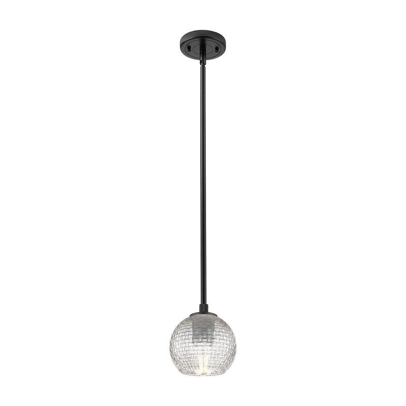 Innovations Athens 6in 1-Light Pendant | Industrial Matte Black and Clear Basket Weave Glass | Kitchen Island & Dining | Model 434-1S-BK-G122C-6CL