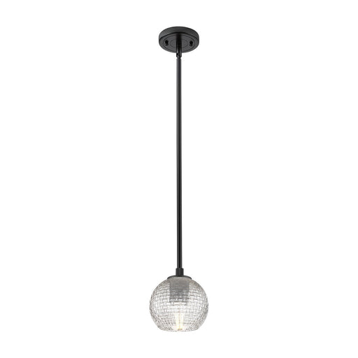 Innovations Athens 6in 1-Light Pendant | Industrial Matte Black and Clear Basket Weave Glass | Kitchen Island & Dining | Model 434-1S-BK-G122C-6CL
