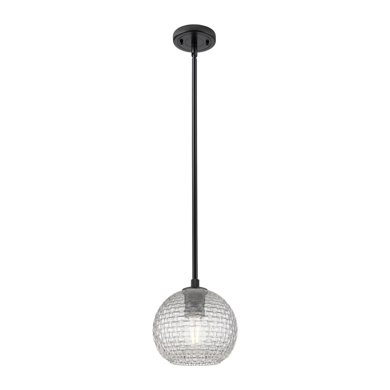 Innovations Athens 8in 1-Light Pendant | Industrial Matte Black and Clear Basket Weave Glass | Kitchen Island & Dining | Model 434-1S-BK-G122C-8CL