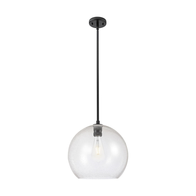 Innovations Astor 14in 1-Light Pendant | Industrial Matte Black and Seedy Glass | Kitchen Island & Dining Room | Model 434-1S-BK-G124-14
