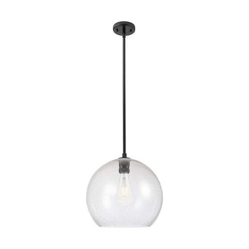Innovations Astor 14in 1-Light Pendant | Industrial Matte Black and Seedy Glass | Kitchen Island & Dining Room | Model 434-1S-BK-G124-14