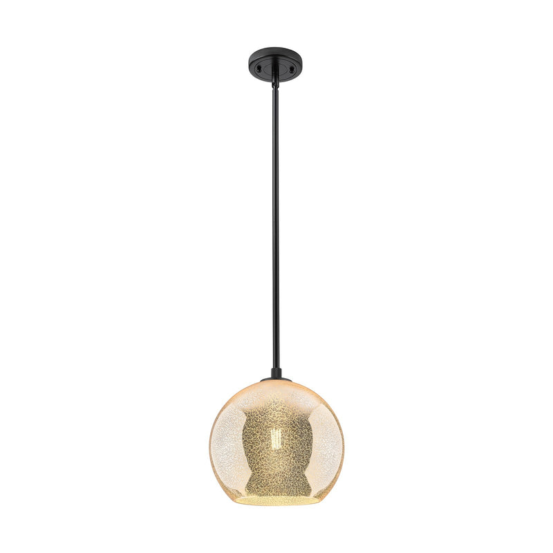 Innovations Athens 10in 1-Light Pendant | Industrial Matte Black and Mercury Glass | Kitchen Island & Dining Room | Model 434-1S-BK-G128-10