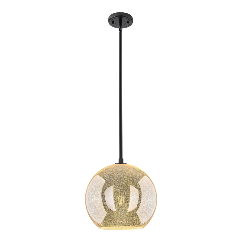 Innovations Athens 12in 1-Light Pendant | Industrial Matte Black and Mercury Glass | Kitchen Island & Dining Room | Model 434-1S-BK-G128-12