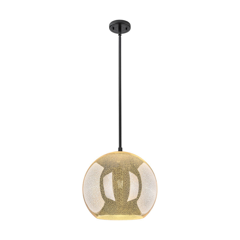 Innovations Astor 14in 1-Light Pendant | Industrial Matte Black and Mercury Glass | Kitchen Island & Dining Room | Model 434-1S-BK-G128-14