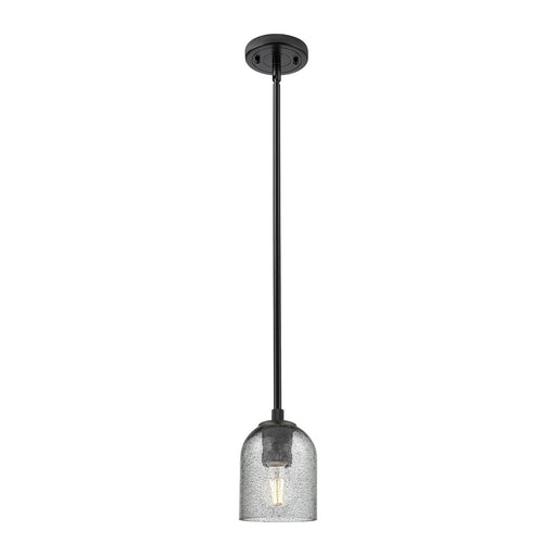 Innovations Caledonia 5in 1-Light Pendant | Industrial Matte Black and Charcoal Glass | Kitchen Island & Dining Room | Model 434-1S-BK-G257