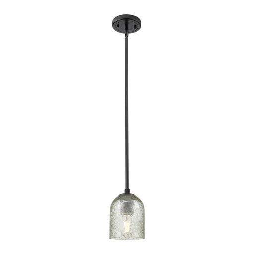 Innovations Caledonia 5in 1-Light Pendant | Industrial Matte Black and Mica Glass | Kitchen Island & Dining Room | Model 434-1S-BK-G259