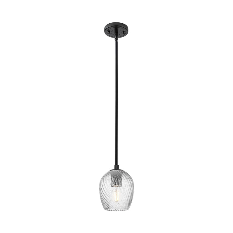 Innovations Salina 5.75in 1-Light Pendant | Industrial Matte Black and Clear Spiral Fluted Glass | Kitchen Island & Dining | Model 434-1S-BK-G292