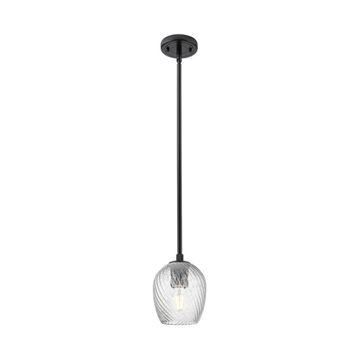 Innovations Salina 5.75in 1-Light Pendant | Industrial Matte Black and Clear Spiral Fluted Glass | Kitchen Island & Dining | Model 434-1S-BK-G292
