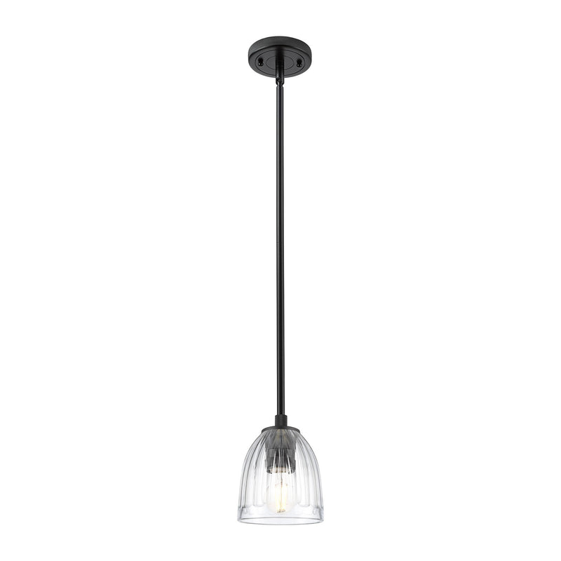 Innovations Brookfield 6in 1-Light Pendant | Industrial Matte Black and Clear Glass | Kitchen Island & Dining Room | Model 434-1S-BK-G442