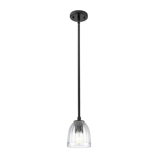 Innovations Brookfield 6in 1-Light Pendant | Industrial Matte Black and Clear Glass | Kitchen Island & Dining Room | Model 434-1S-BK-G442