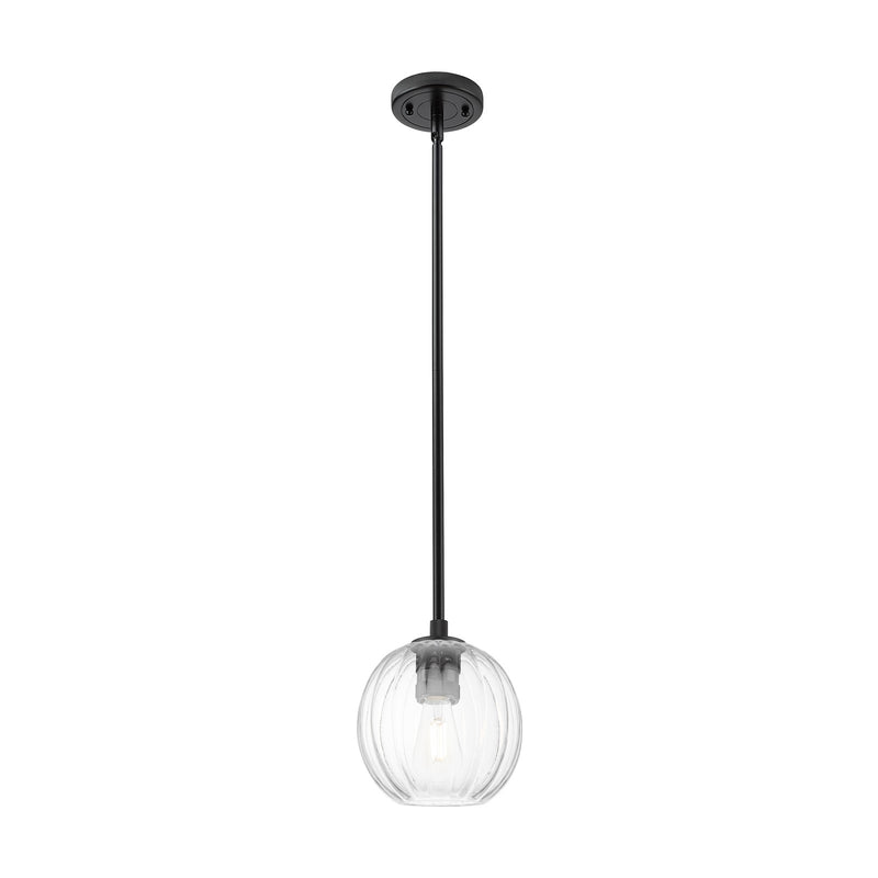 Innovations Preston Globe 7in 1-Light Pendant | Industrial Matte Black and Clear Glass | Kitchen Island & Dining Room | Model 434-1S-BK-G458-7CL