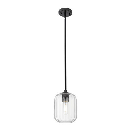 Innovations Preston Cylinder 7in 1-Light Pendant | Industrial Matte Black and Clear Glass | Kitchen Island & Dining Room | Model 434-1S-BK-G460-7CL