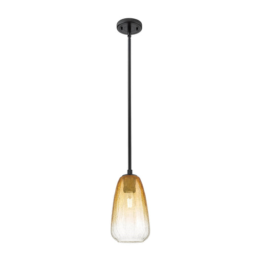 Innovations Brookhaven Almond 6in 1-Light Pendant | Industrial Matte Black and Amber Glass | Kitchen Island & Dining Room | Model 434-1S-BK-G480-6AM