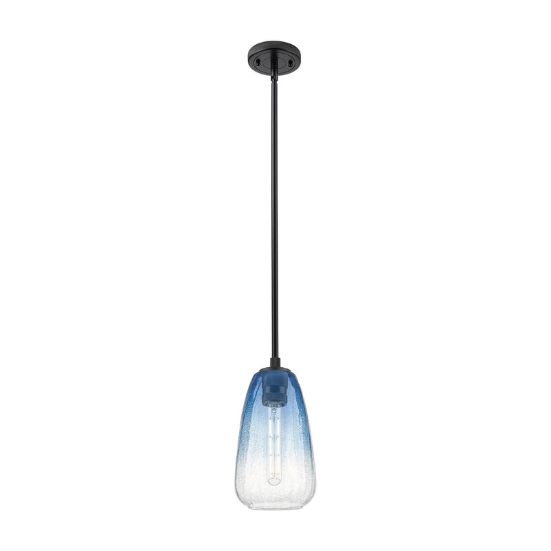 Innovations Brookhaven Almond 6in 1-Light Pendant | Industrial Matte Black and Sapphire Blue Glass | Kitchen Island | Model 434-1S-BK-G480-6SB