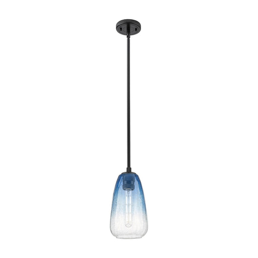 Innovations Brookhaven Almond 6in 1-Light Pendant | Industrial Matte Black and Sapphire Blue Glass | Kitchen Island | Model 434-1S-BK-G480-6SB