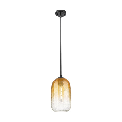 Innovations Brookhaven Cloche 7in 1-Light Pendant | Industrial Matte Black and Amber Glass | Kitchen Island & Dining Room | Model 434-1S-BK-G482-7AM