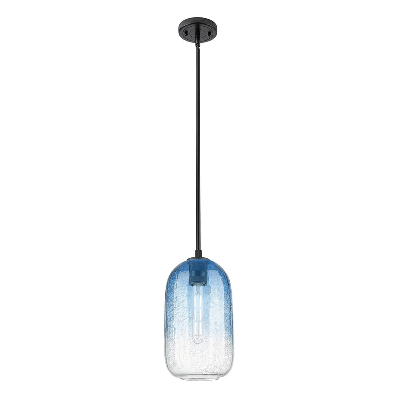 Innovations Brookhaven Cloche 7in 1-Light Pendant | Industrial Matte Black and Sapphire Blue Glass | Kitchen Island | Model 434-1S-BK-G482-7SB