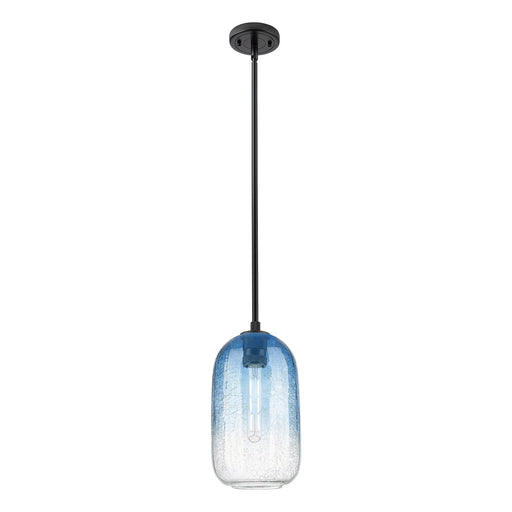 Innovations Brookhaven Cloche 7in 1-Light Pendant | Industrial Matte Black and Sapphire Blue Glass | Kitchen Island | Model 434-1S-BK-G482-7SB