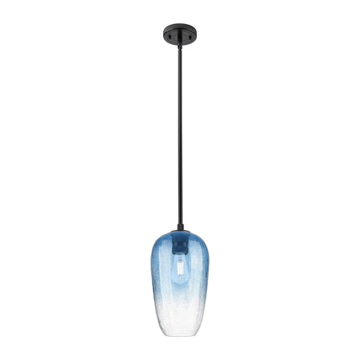 Innovations Brookhaven Flute 7in 1-Light Pendant | Industrial Matte Black and Sapphire Blue Glass | Kitchen Island | Model 434-1S-BK-G484-7SB