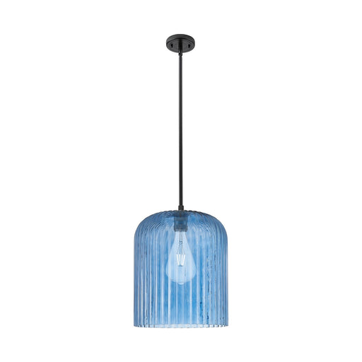 Innovations Crown Point 12in 1-Light Pendant | Industrial Matte Black and Princess Blue Glass | Kitchen Island & Dining | Model 434-1S-BK-G559-12BL