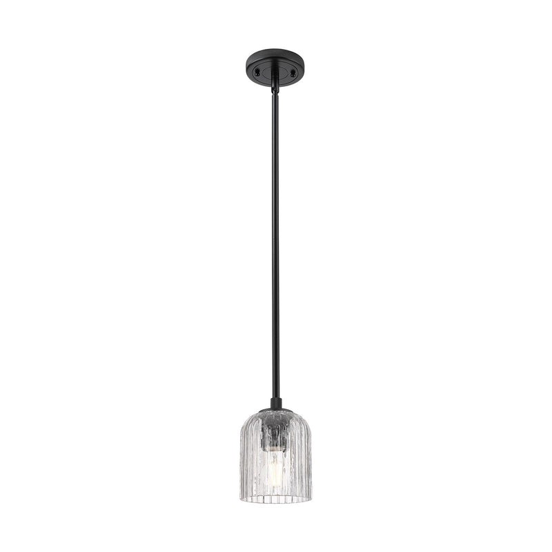 Innovations Crown Point 5in 1-Light Pendant | Industrial Matte Black and Clear Glass | Kitchen Island & Dining Room | Model 434-1S-BK-G559-5CL