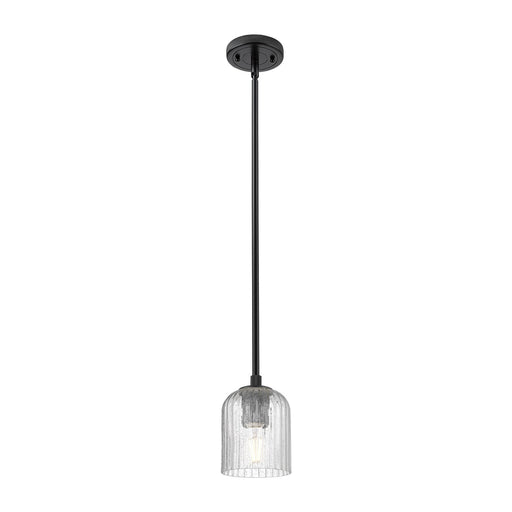 Innovations Crown Point 5in 1-Light Pendant | Industrial Matte Black and Seedy Glass | Kitchen Island & Dining Room | Model 434-1S-BK-G559-5SDY