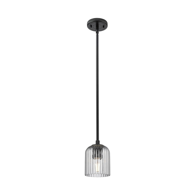 Innovations Crown Point 5in 1-Light Pendant | Industrial Matte Black and Light Smoke Glass | Kitchen Island & Dining Room | Model 434-1S-BK-G559-5SM