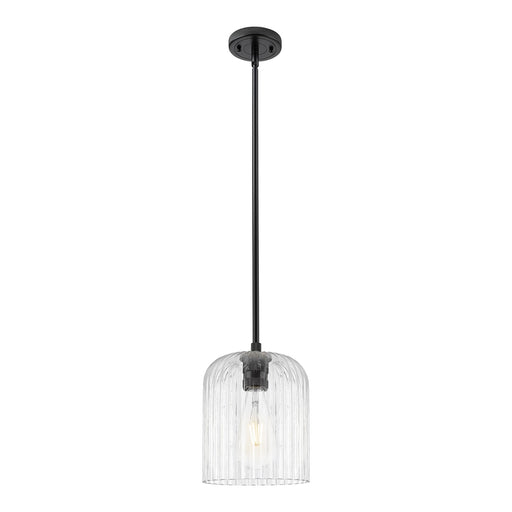 Innovations Crown Point 8in 1-Light Pendant | Industrial Matte Black and Clear Glass | Kitchen Island & Dining Room | Model 434-1S-BK-G559-8CL