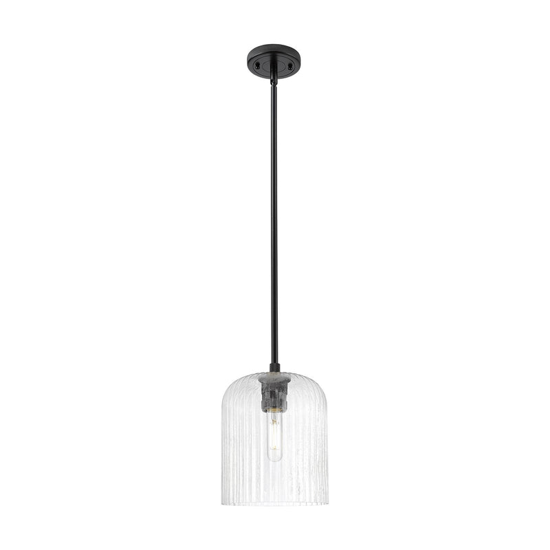 Innovations Crown Point 8in 1-Light Pendant | Industrial Matte Black and Seedy Glass | Kitchen Island & Dining Room | Model 434-1S-BK-G559-8SDY