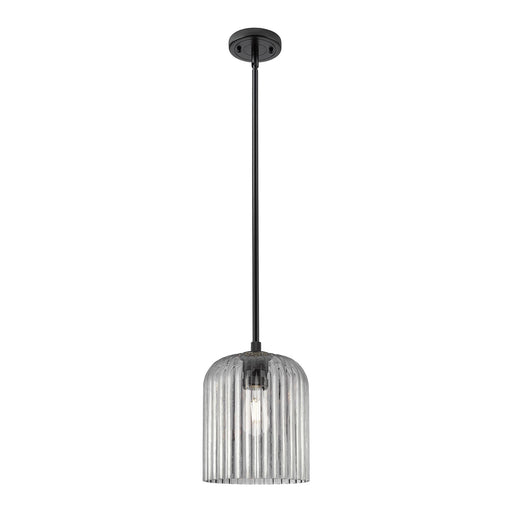 Innovations Crown Point 8in 1-Light Pendant | Industrial Matte Black and Light Smoke Glass | Kitchen Island & Dining Room | Model 434-1S-BK-G559-8SM